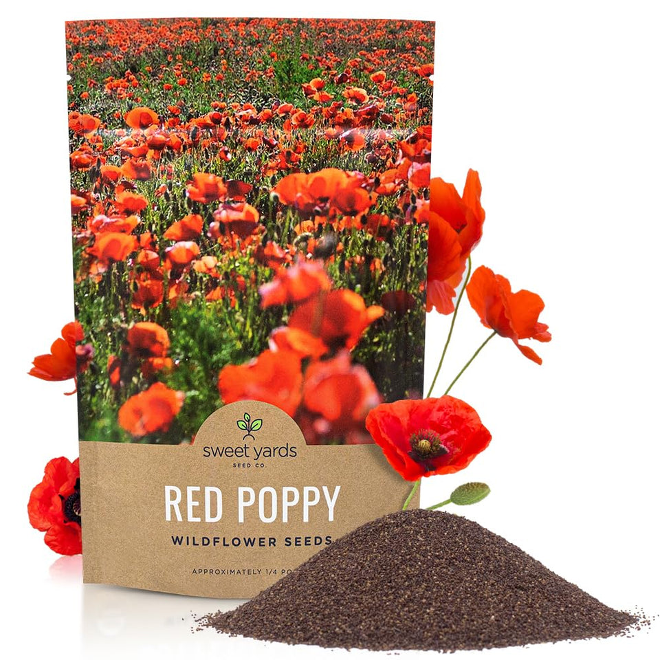 SWEET YARDS red poppy seeds bulk bag close-up for high germination and easy sowing