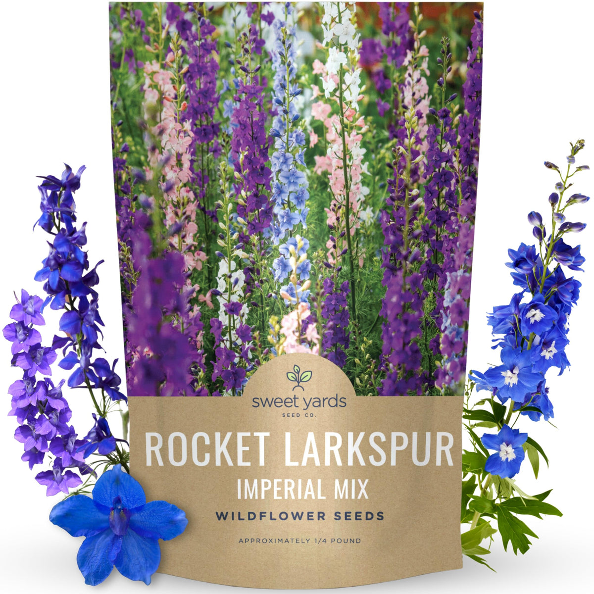Sweet Yards Rocket Larkspur Imperial Mix bloom close-up for vivid color display.