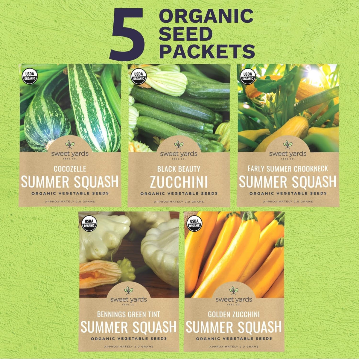 Sweet Yards seed packets display with clear labels for planning and planting
