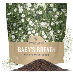 Sweet Yards Showy Baby's Breath seeds packet for large garden plots and easy sowing.