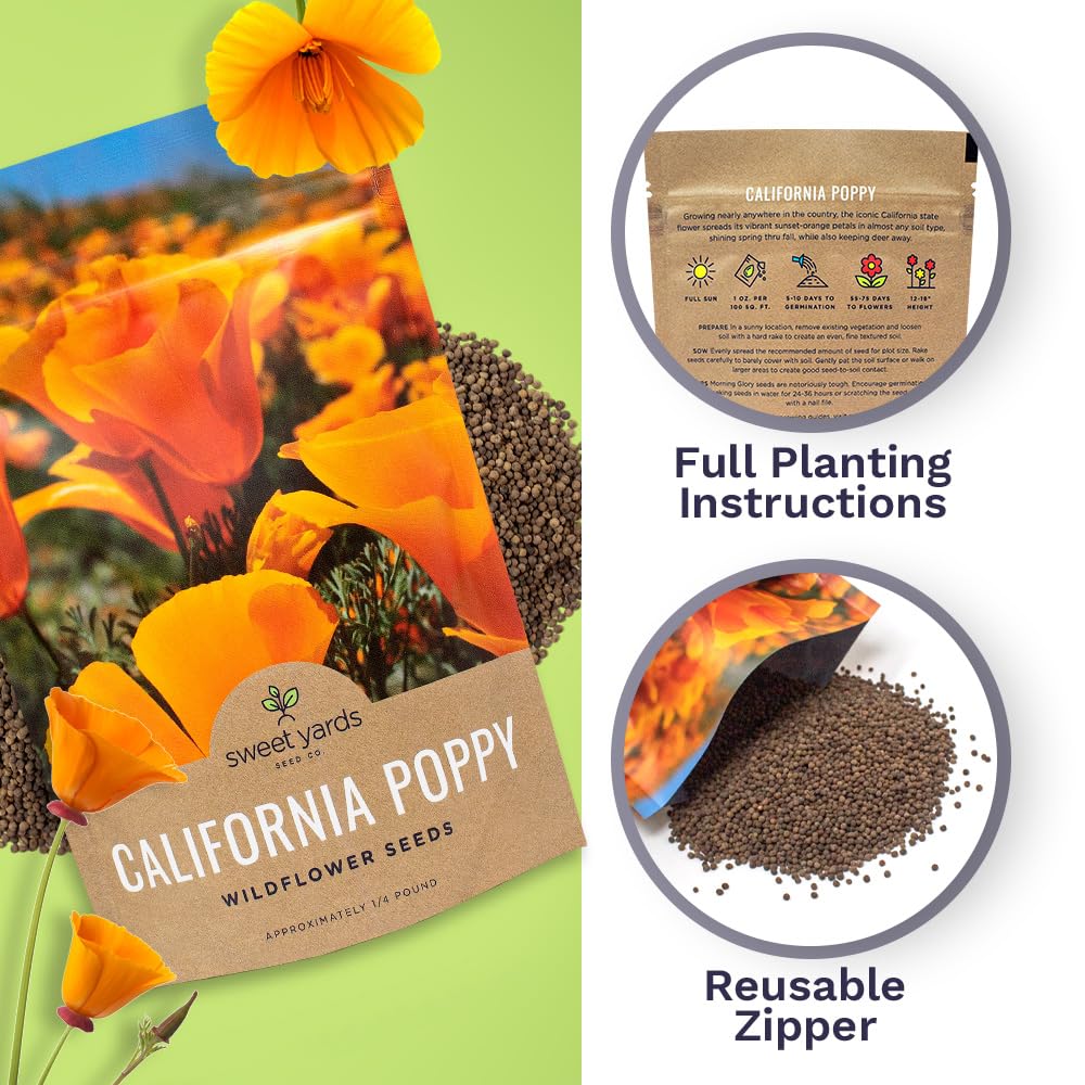 Sweet Yards sowing-in-garden shot highlights planting depth and easy coverage.
