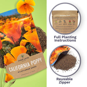 Sweet Yards sowing-in-garden shot highlights planting depth and easy coverage.