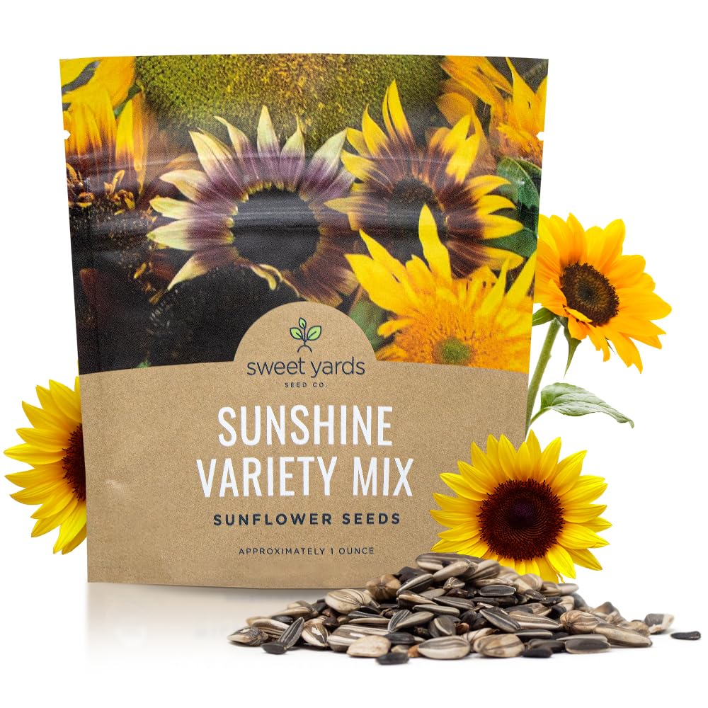 Sweet Yards sunflower mix with 10 types for vibrant garden color.
