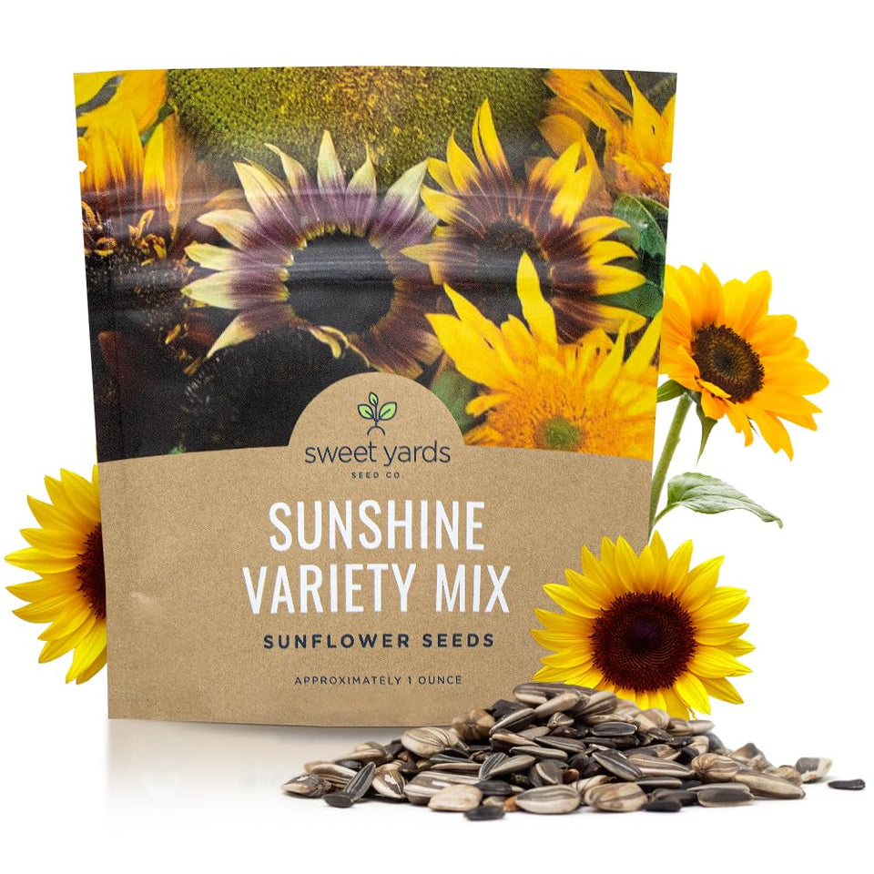 Sweet Yards sunflower mix with 10 types for vibrant garden color.