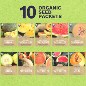 Sweet Yards ten seed packets collection with clear labels.