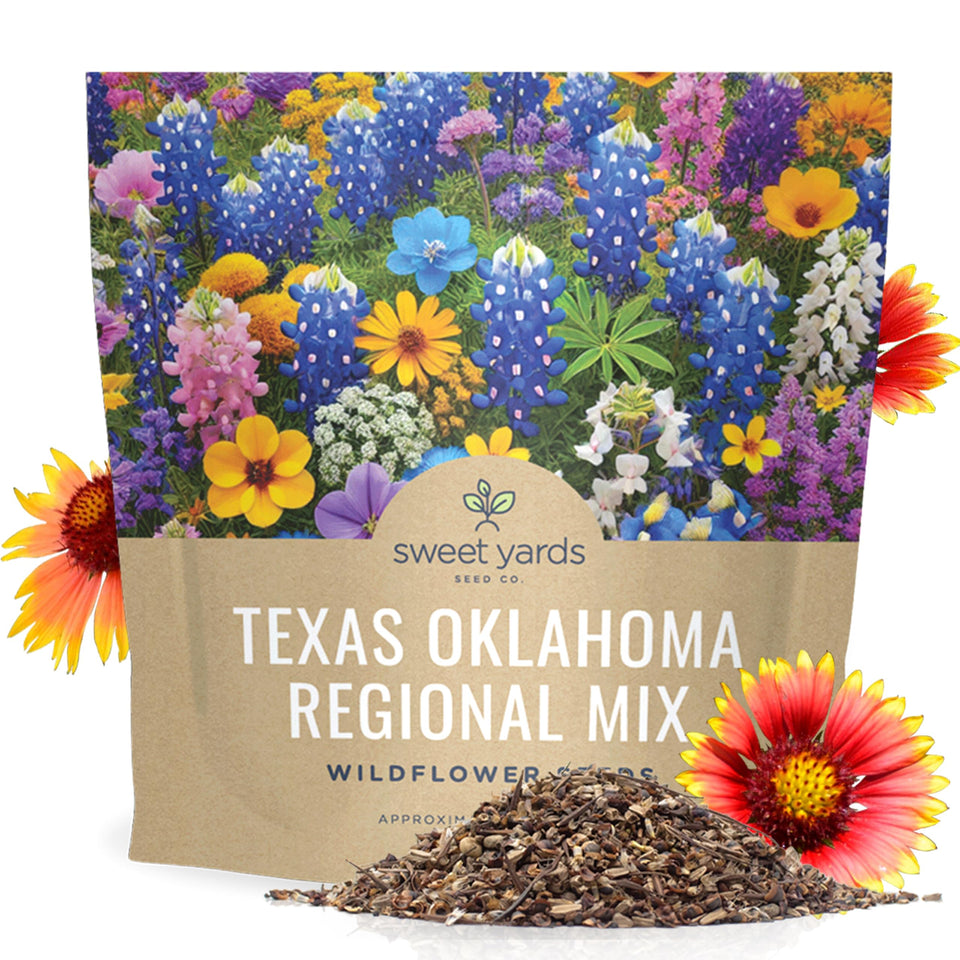 Sweet Yards Texas Oklahoma wildflower seeds packet front view for large garden coverage