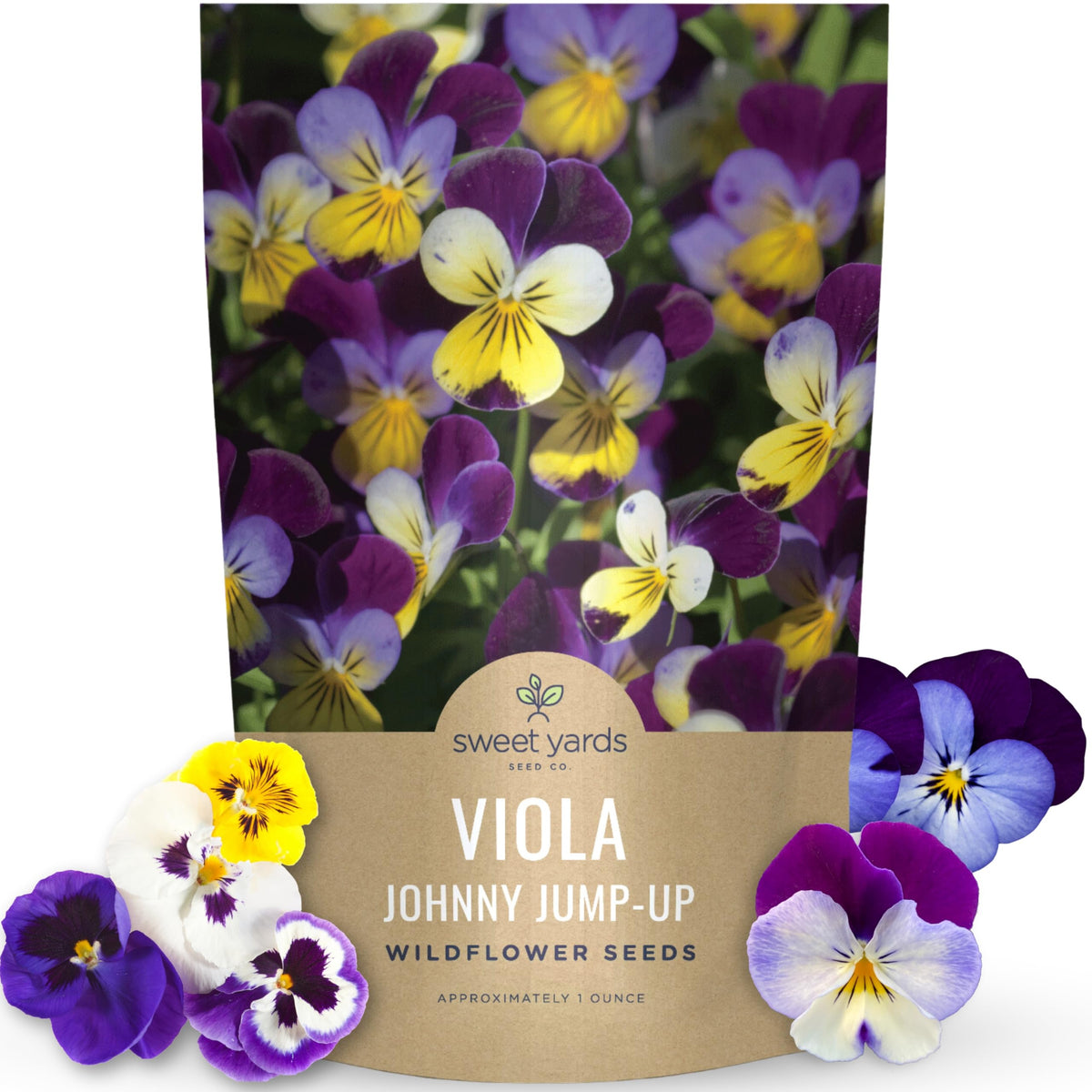 Sweet Yards Viola Johnny Jump-Up seed pouch ready for planting to brighten your garden.
