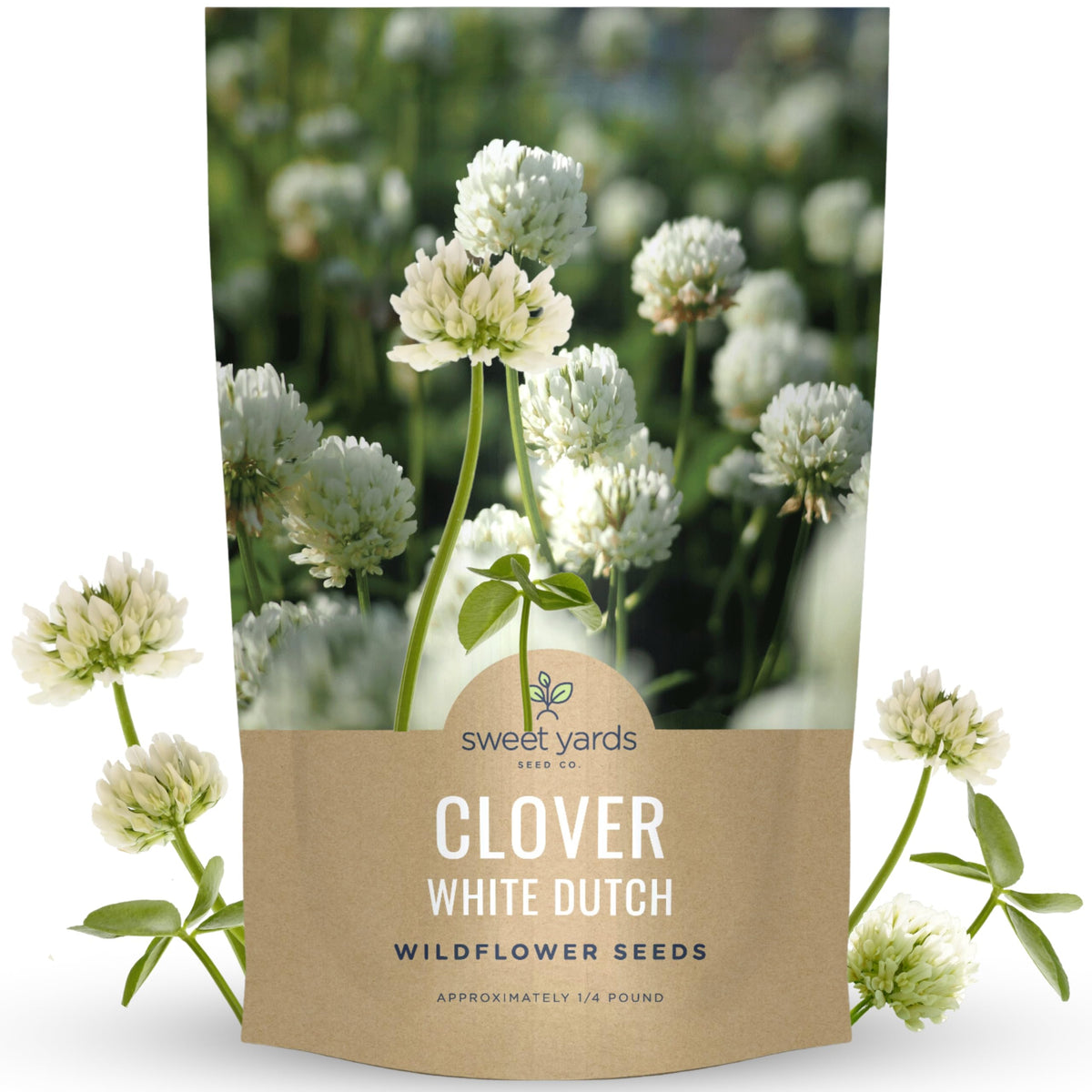 Sweet Yards White Dutch Clover bulk packaging with reusable zipper for storage