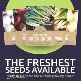 Sweet Yards White Ishikura Green Onion seed packet for crisp, fast-growing greens