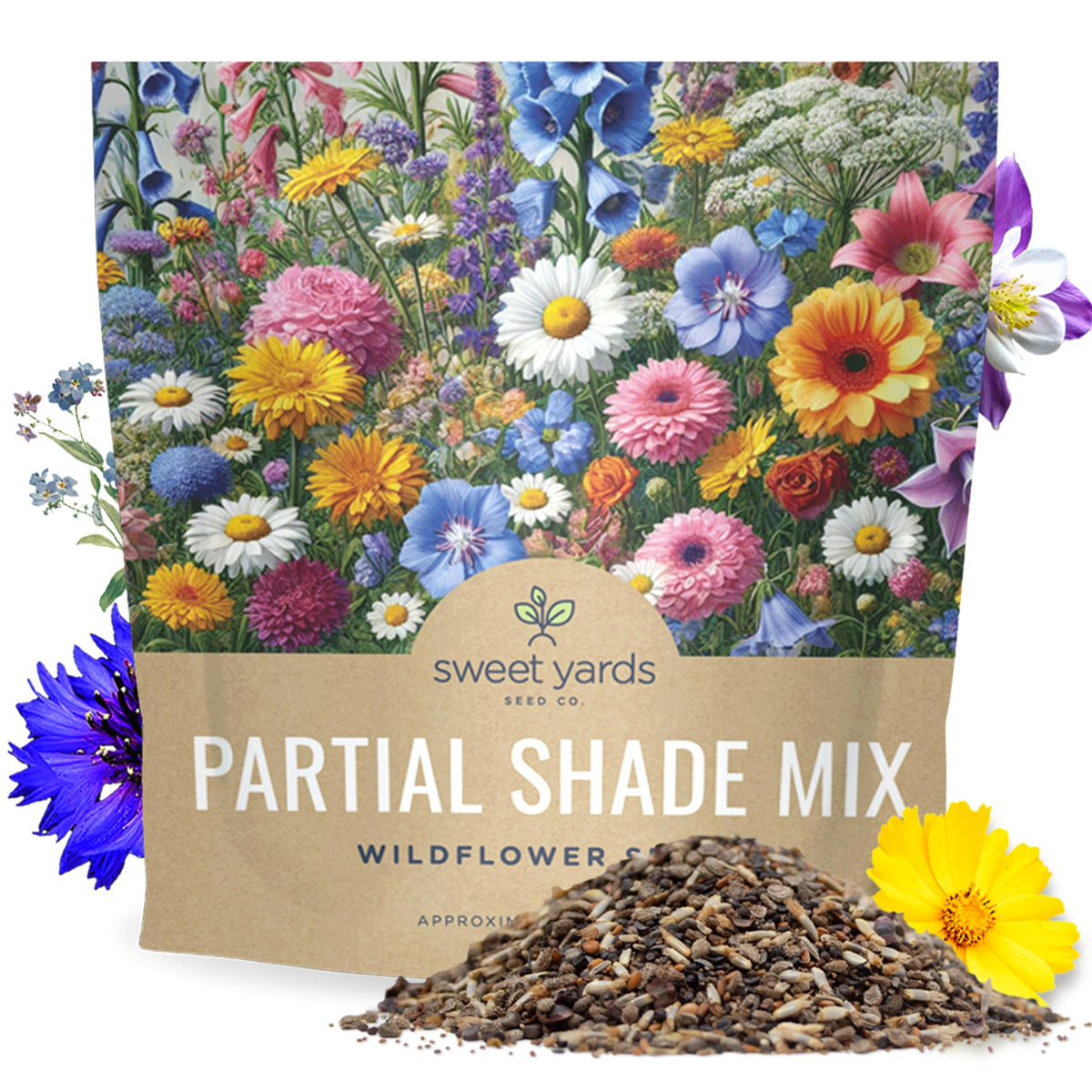Sweet Yards partial shade wildflower seed mix packet ready for shade gardens