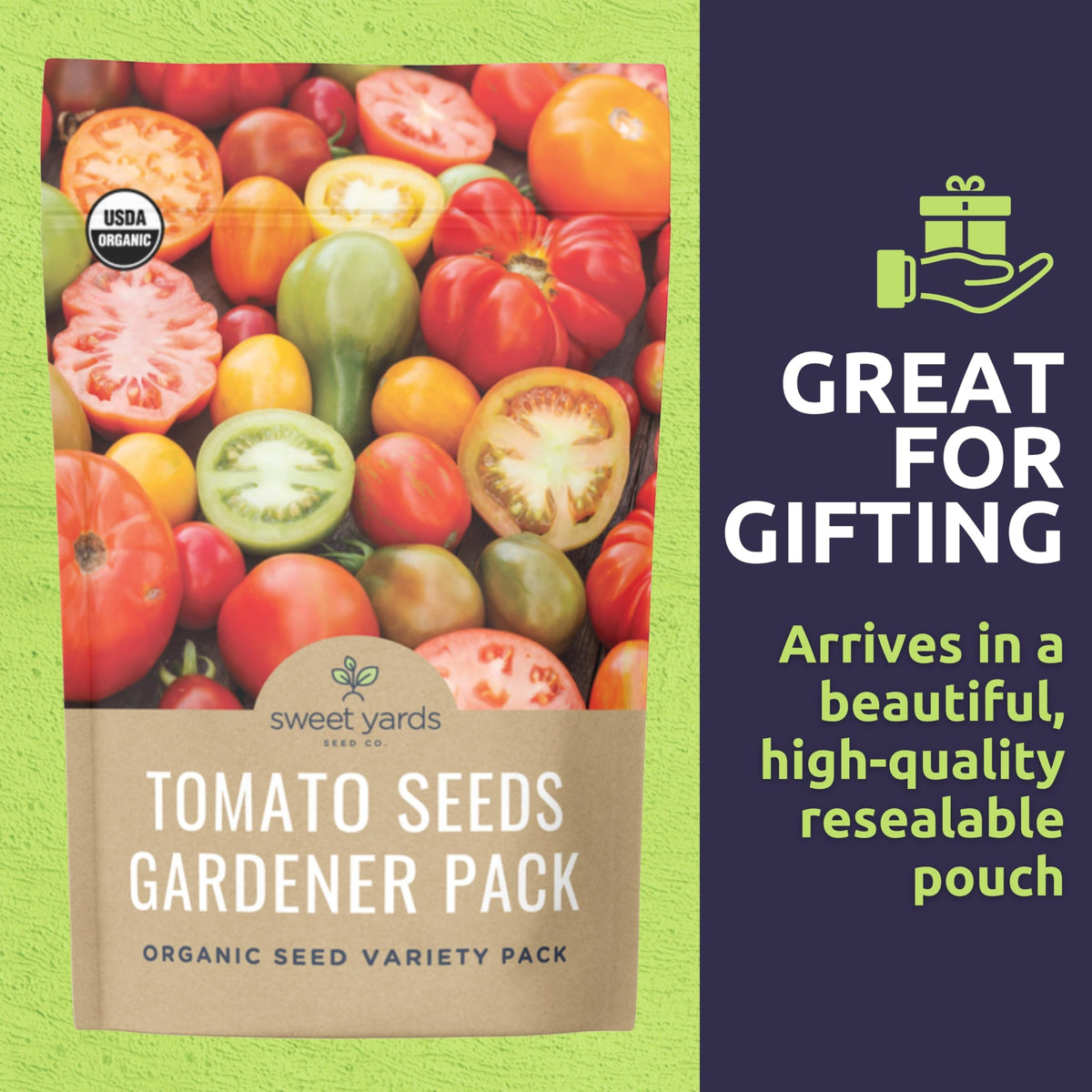 Sweet Yards Yellow Pear tomato seeds packet for bite-sized sweetness