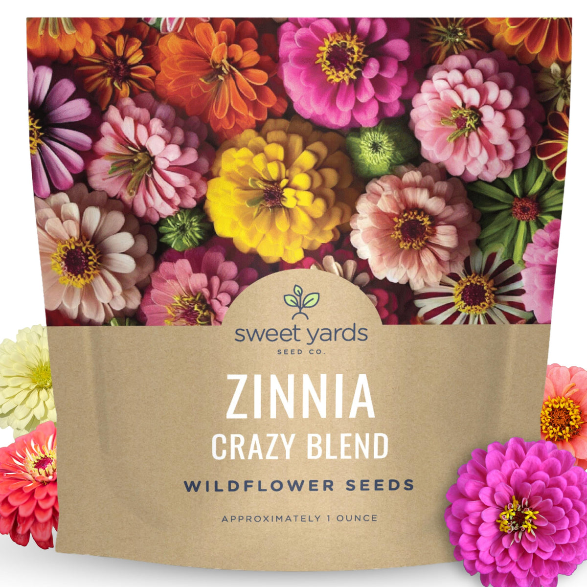 Sweet Yards Zinnia Crazy Blend 1oz packet ready for planting and color