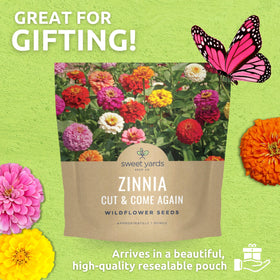 Sweet Yards zinnia in a garden bed attracting pollinators.