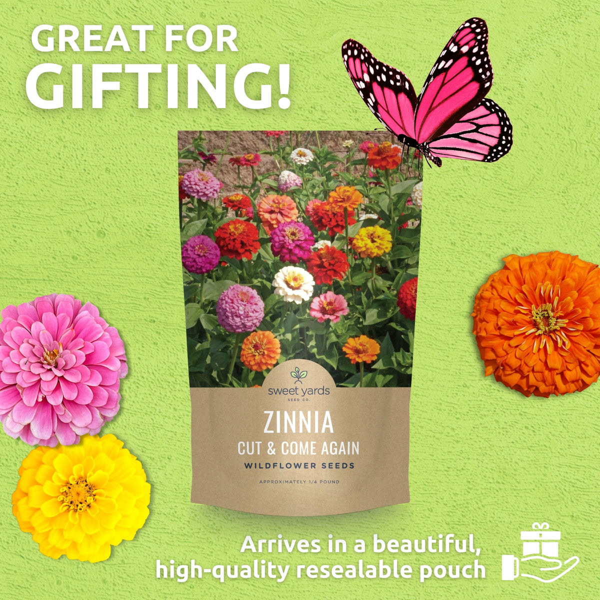 Sweet Yards zinnia Cut & Come Again mix promotes healthy seedlings with easy sowing.