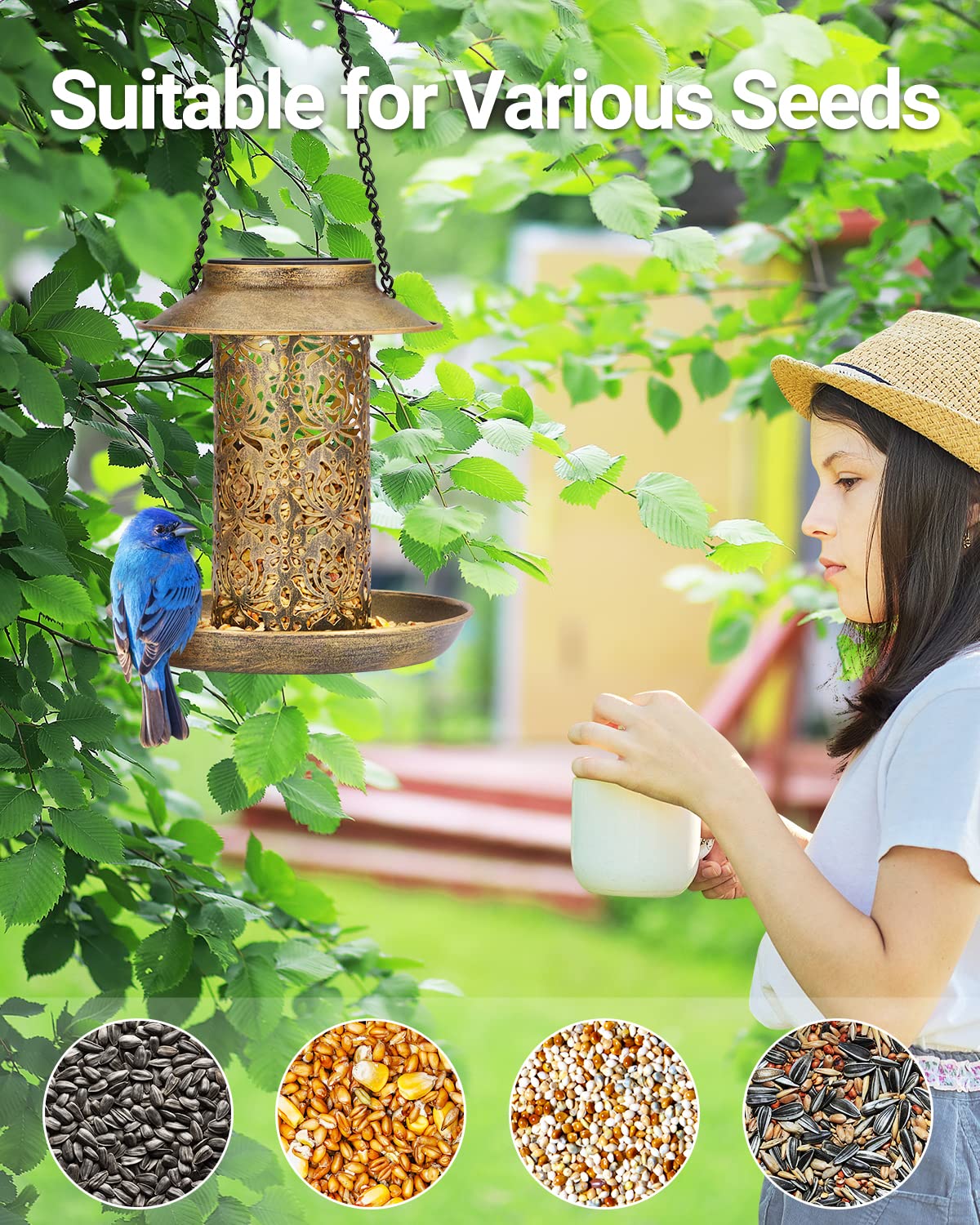 SWEETFULL solar bird feeder anti-rust coating keeps metal looking new