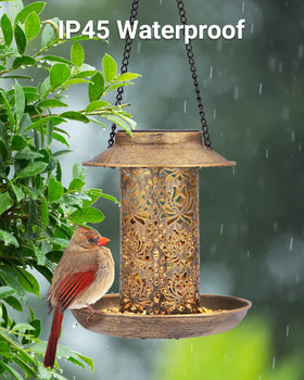 SWEETFULL solar bird feeder glows at dusk for easy viewing