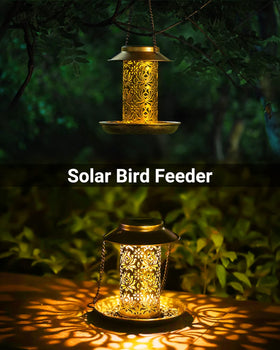 SWEETFULL solar bird feeder hanging on patio for convenient garden feeding
