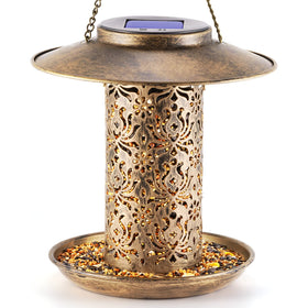 SWEETFULL Solar Bird Feeder outdoor-hanging design, easy installation and serene evening watching.