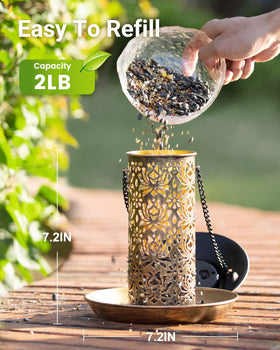 SWEETFULL solar bird feeder roof protects seeds from rain