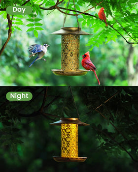 SWEETFULL Solar Garden Lantern doubles as a feeder and ambient outdoor light.