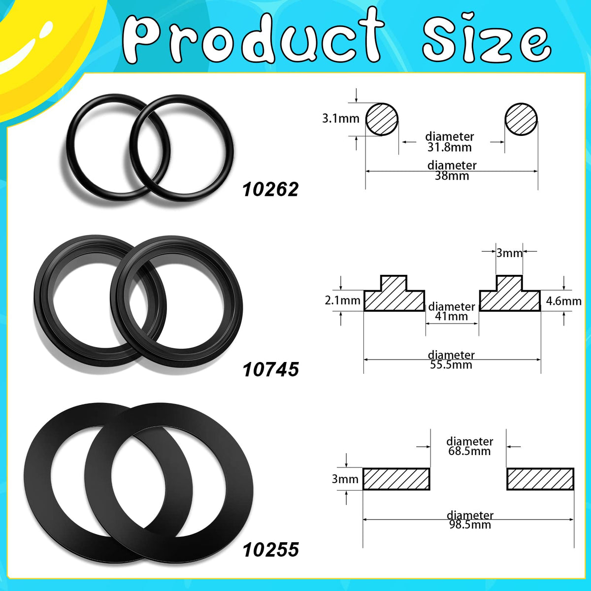 Sweetude 1-1/2 inch o-rings close up for reliable leak prevention in fittings.