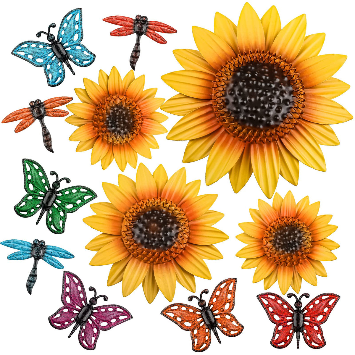 Sweetude sunflower wall decor 10-inch, bright yellow petals add seasonal charm to outdoor walls.