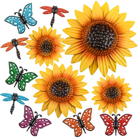 Sweetude sunflower wall decor 10-inch, bright yellow petals add seasonal charm to outdoor walls.