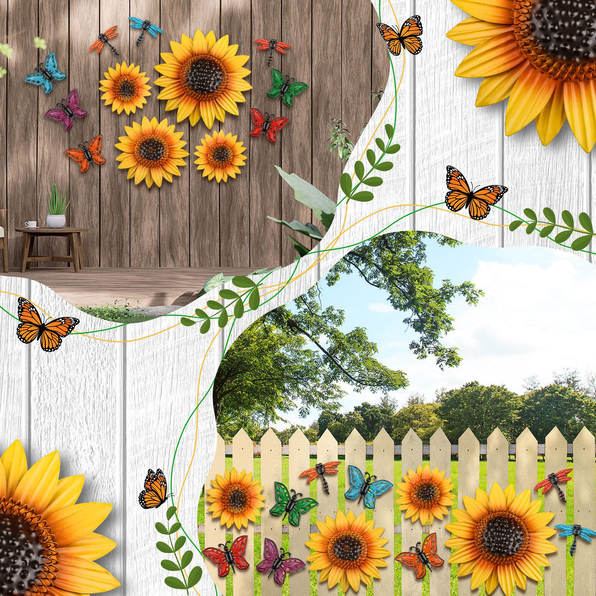 Sweetude sunflower wall decor 5-inch, vibrant accents brighten any indoor or outdoor space.