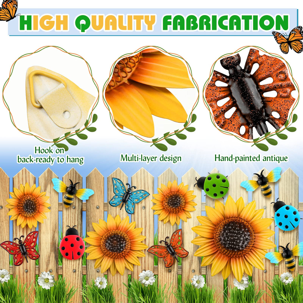 Sweetude sunflower wall decor 7-inch adds seasonal color to fences and porches.