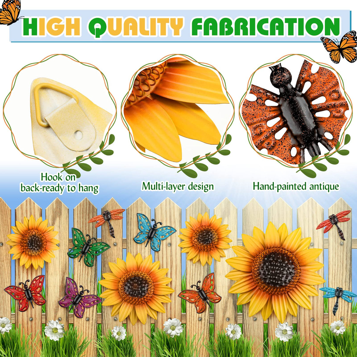 Sweetude sunflower wall decor 7-inch, compact focal point for porch or fence displays.