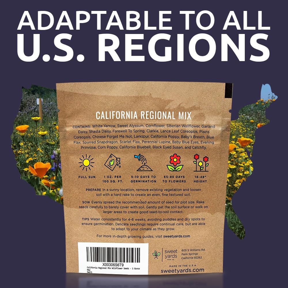 Sweet Yards Wildflower Mix supports pollinator-friendly habitats with nectar-rich flowers.