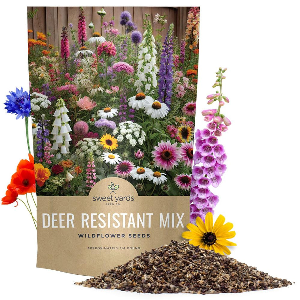 Sweet Yards deer-resistant wildflower seed mix bulk quarter pound, supports pollinators.