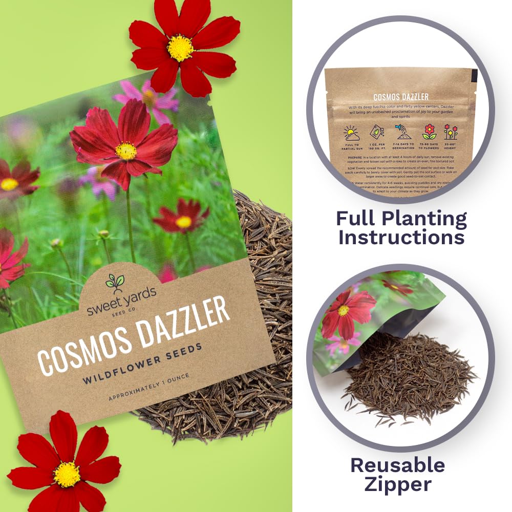 Non-GMO Cosmos seeds from SweetYards promote garden blooms.