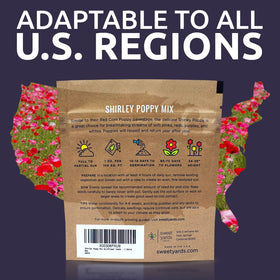 Sweet Yards Shirley Poppy Seeds open-pollinated, non-GMO seeds offer reliable color.