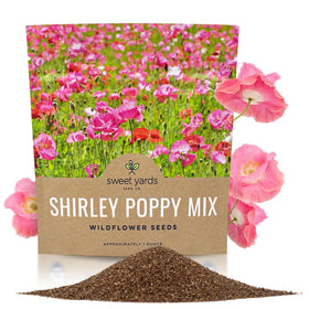 Sweet Yards Shirley Poppy Seeds packet showing premium packaging for long storage.