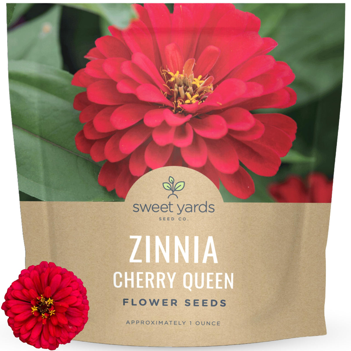 Sweet Yards Zinnia Cherry Queen seed packet ready for planting