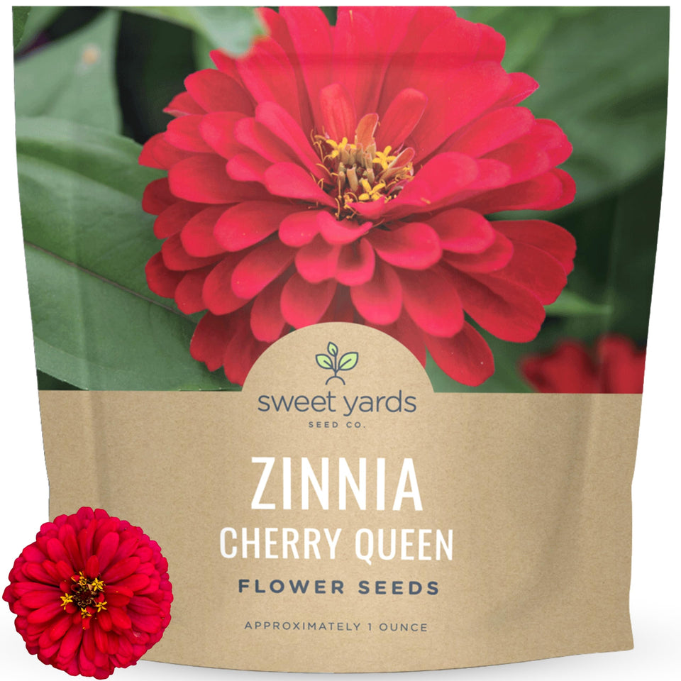 Sweet Yards Zinnia Cherry Queen seed packet ready for planting