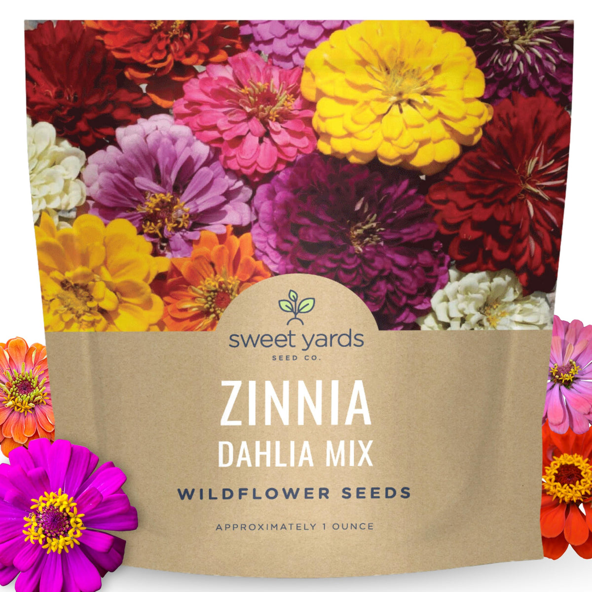 Sweet Yards Zinnia Dahlia Mix seeds ready to sow for a color-packed garden.