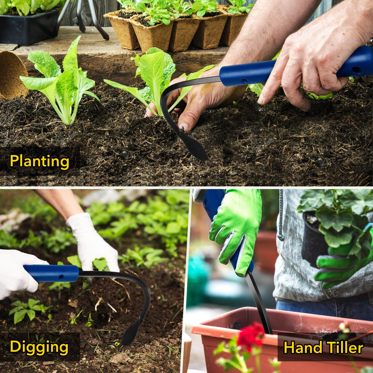 SWELGO weed removal shown in narrow spaces between beds for edging.