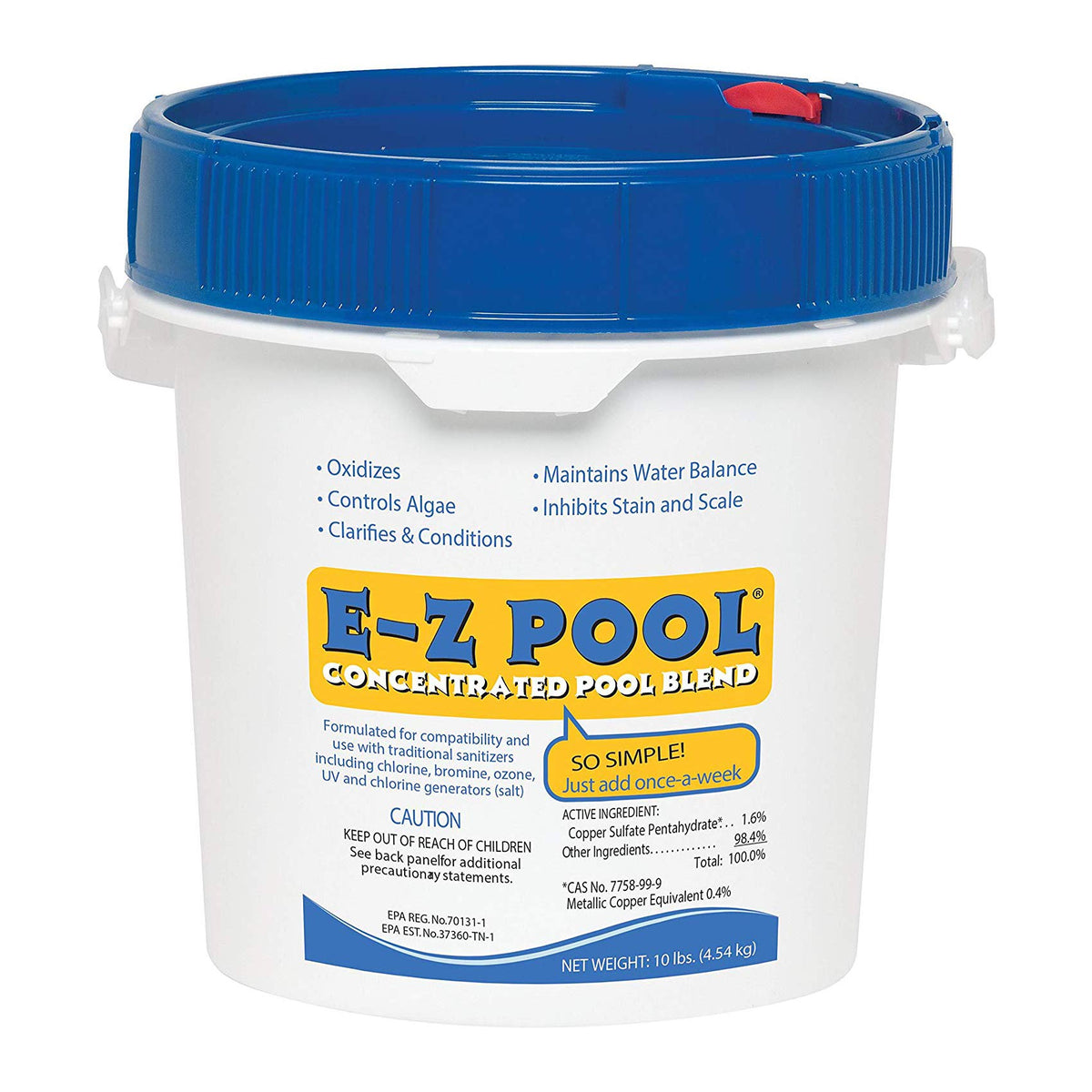 Swim Central EZ Pool 10lb bucket enables easy weekly water care and clearer water.