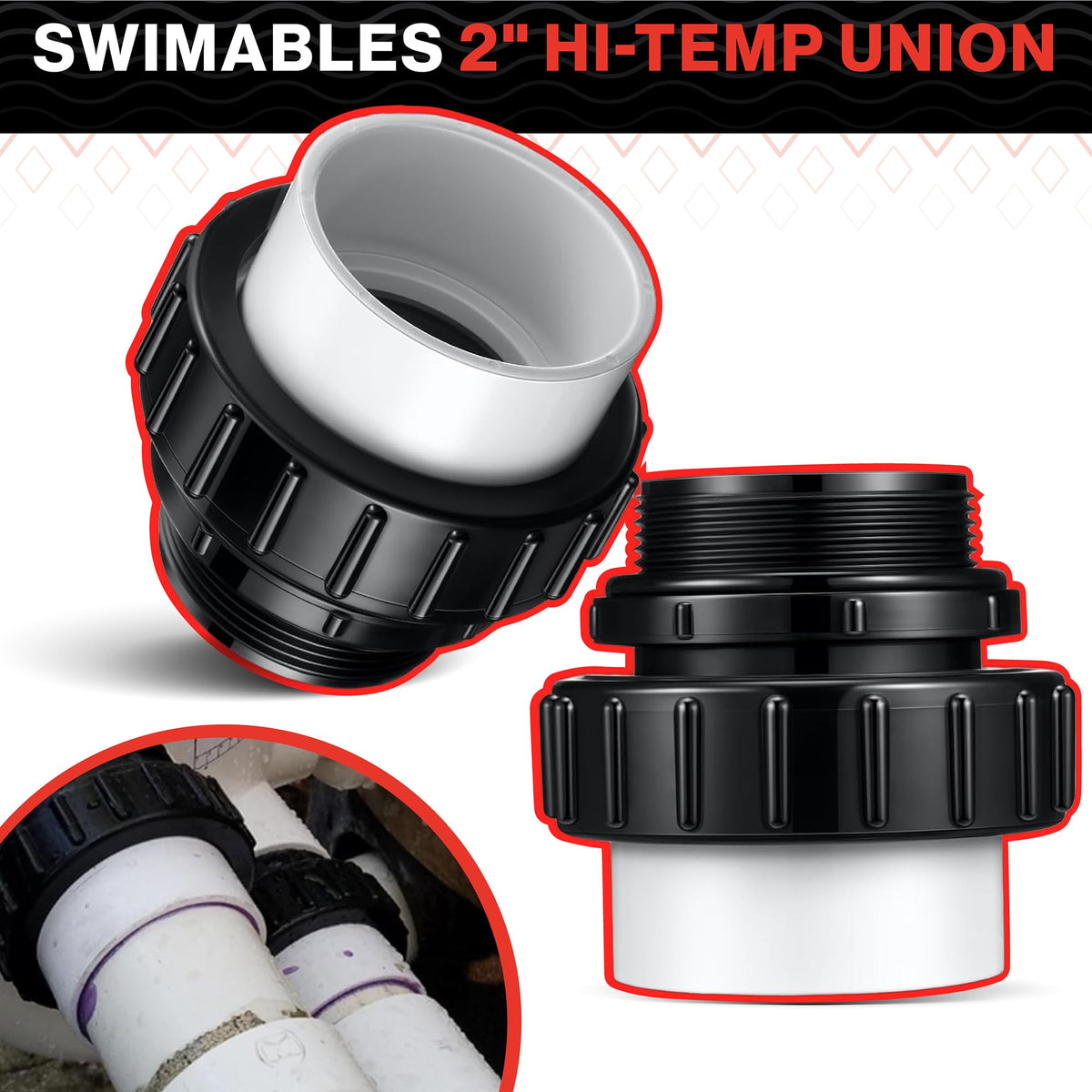 Swimables 2in PVC connection supports a secure pool pump setup
