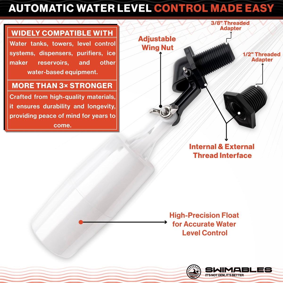 Swimables adjustable arm ensures precise valve height and fill