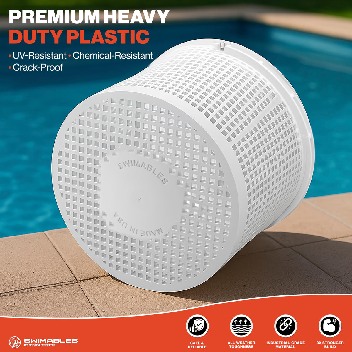 Swimables built-in brass weight helps keep the basket submerged for steady skimming.