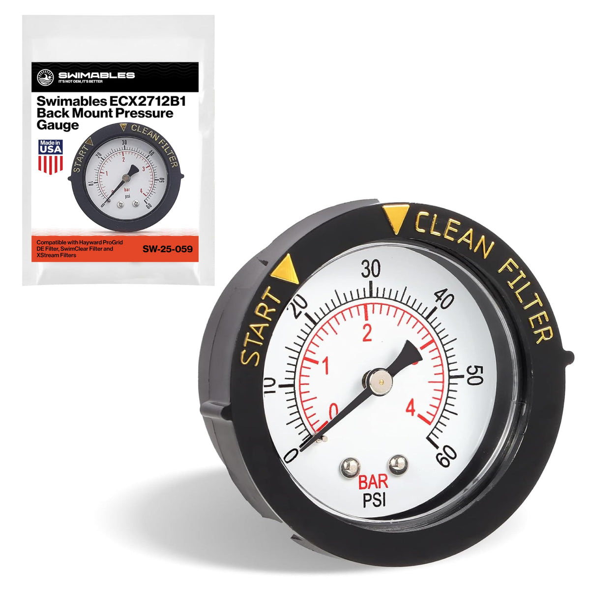 Swimables ECX2712B1 pressure gauge dial shows clear readout for pool health
