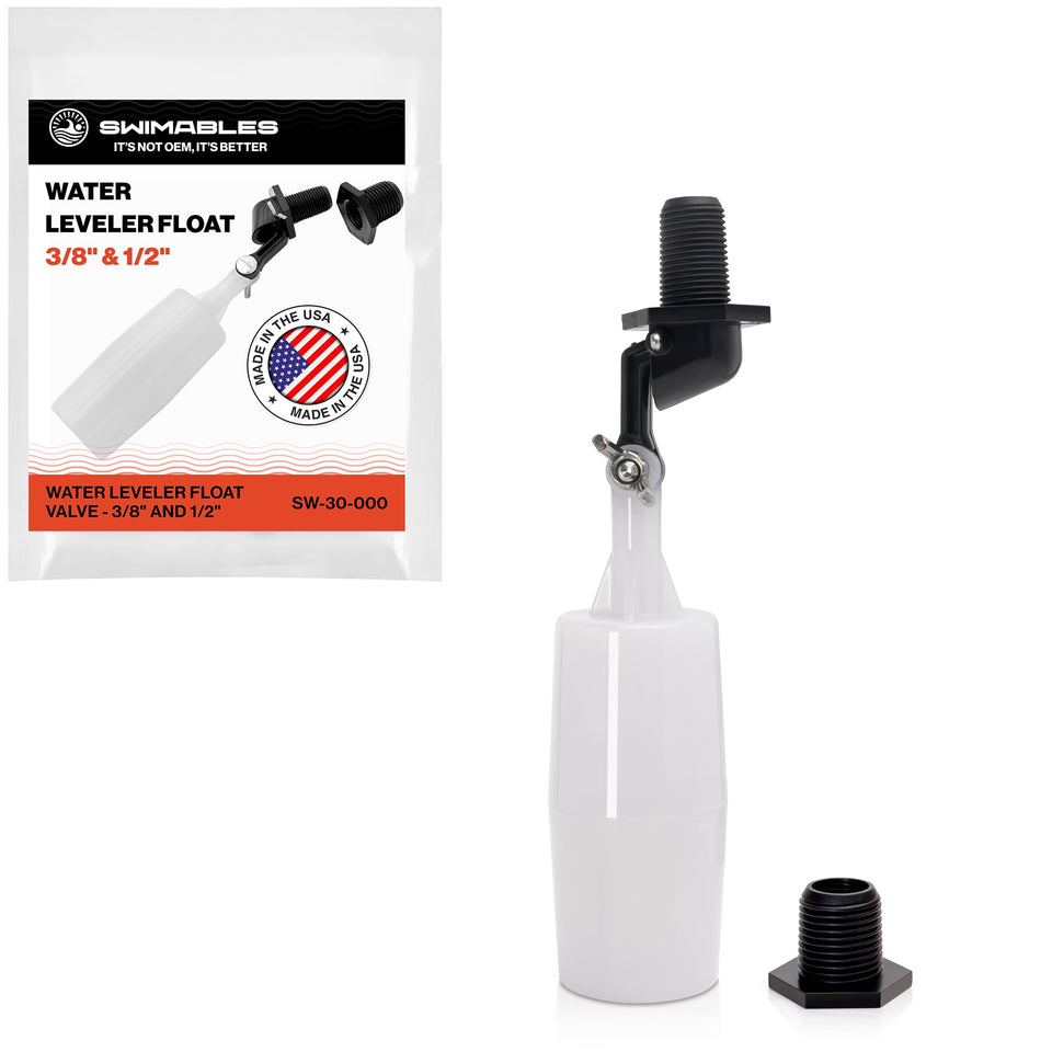Swimables mini float valve assembly for pool water level control