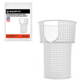 Swimables pump basket captures debris to protect Pentair SuperFlo pump.