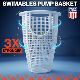 Swimables pump basket side view highlights abrasion-resistant design for heavy debris