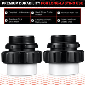 Swimables union enables easy pump removal by loosening the back ribbed nut