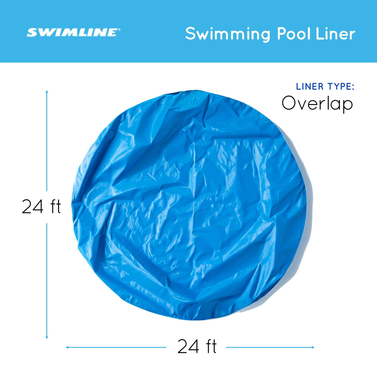 Swimline blue overlap liner roll view highlights sturdy 20 gauge vinyl