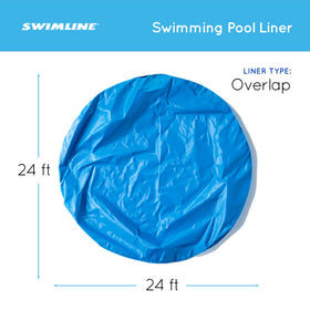 Swimline blue overlap liner roll view highlights sturdy 20 gauge vinyl